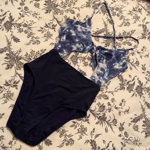 Blue Cut Out One Piece Swimsuit